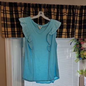 Aqua Ruffle Sleeve Blouse